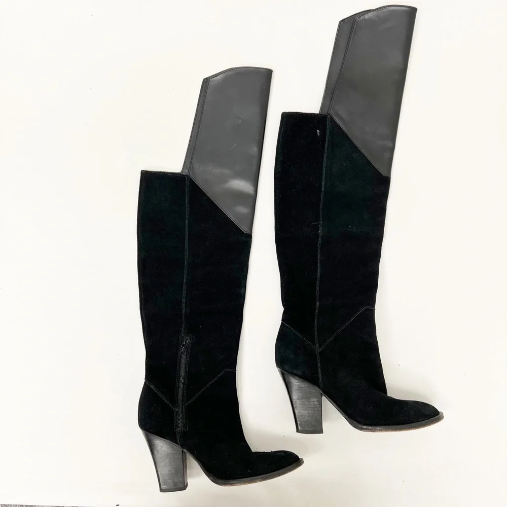 Maje Giuliana Over The Knee Suede Leather Black Heeled Boots 36 - Picture 2 of 7